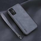 For Xiaomi Redmi Note 10 Pro Lamba Skin Feel Leather Back Phone Case with Strap(Blue) - 1