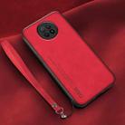 For Xiaomi Redmi Note 9 5G Lamba Skin Feel Leather Back Phone Case with Strap(Red) - 1