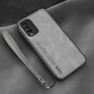 For Xiaomi Redmi Note 9 4G Lamba Skin Feel Leather Back Phone Case with Strap(Space Grey) - 1