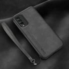 For Xiaomi Redmi Note 9 4G Lamba Skin Feel Leather Back Phone Case with Strap(Dark Grey) - 1