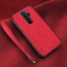 For Xiaomi Redmi Note 8 Pro Lamba Skin Feel Leather Back Phone Case with Strap(Red) - 1