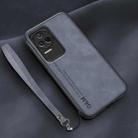 For Xiaomi Redmi K50 Lamba Skin Feel Leather Back Phone Case with Strap(Blue) - 1