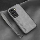 For Xiaomi Redmi K40 Lamba Skin Feel Leather Back Phone Case with Strap(Space Grey) - 1