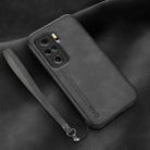 For Xiaomi Redmi K40 Lamba Skin Feel Leather Back Phone Case with Strap(Dark Grey) - 1