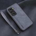 For Xiaomi Redmi K40 Lamba Skin Feel Leather Back Phone Case with Strap(Blue) - 1