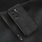 For Xiaomi Redmi K40 Lamba Skin Feel Leather Back Phone Case with Strap(Black) - 1