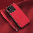 For Xiaomi Redmi 10A Lamba Skin Feel Leather Back Phone Case with Strap(Red) - 1