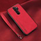 For Xiaomi Redmi 9 Lamba Skin Feel Leather Back Phone Case with Strap(Red) - 1