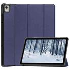 For Nokia T21 Custer Pure Color 3-Fold Holder Leather Smart Tablet Case(Dark Blue) - 1