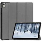 For Nokia T21 Custer Pure Color 3-Fold Holder Leather Smart Tablet Case(Grey) - 1