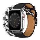 Double Loop Genuine Leather Stainless Steel Watch Band For Apple Watch Ultra 49mm / Series 8&7 45mm / SE 2&6&SE&5&4 44mm / 3&2&1 42mm(Black) - 1