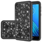 For Motorola Moto E6 Glitter Powder Contrast Skin Shockproof Silicone + PC Protective Case(Black) - 1