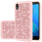 For Motorola Moto E6 Glitter Powder Contrast Skin Shockproof Silicone + PC Protective Case(Rose Gold) - 1