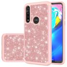 For Motorola Moto G Power(2020) Glitter Powder Contrast Skin Shockproof Silicone + PC Protective Case(Rose Gold) - 1