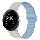 For Google Pixel Watch Reverse Buckle Magnetic Silicone Watch Band(White Blue) - 1