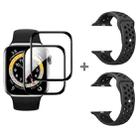 For Apple Watch Series 3&2&1 38mm 2pcs Silicone Watch Band with 2pcs Soft Film(Black) - 1