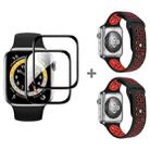 For Apple Watch Series 3&2&1 38mm 2pcs Silicone Watch Band with 2pcs Soft Film(Black Red) - 1