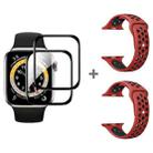 For Apple Watch Series 3&2&1 38mm 2pcs Silicone Watch Band with 2pcs Soft Film(Red Black) - 1