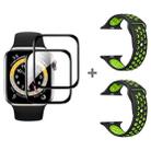 For Apple Watch Series SE 2&6&SE&5&4 44mm 2pcs Silicone Watch Band with 2pcs Soft Film(Black Green) - 1