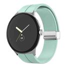 For Google Pixel Watch Solid-color Folding Buckle Silicone Watch Band(Silver Mint Green) - 1