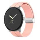 For Google Pixel Watch Solid-color Folding Buckle Silicone Watch Band(Silver Pink) - 1