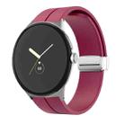 For Google Pixel Watch Solid-color Folding Buckle Silicone Watch Band(Silver Wine Red) - 1