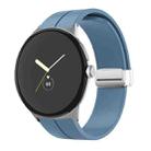 For Google Pixel Watch Solid-color Folding Buckle Silicone Watch Band(Silver Blue) - 1