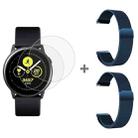 For Samsung Galaxy Watch Active 2pcs Milanese Watch Band with 2pcs Tempered Glass Film(Blue) - 1