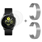For Samsung Galaxy Watch Active 2pcs Milanese Watch Band with 2pcs Tempered Glass Film(Silver) - 1