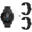 For Garmin Forerunner 945 2pcs Silicone Watch Band with 2pcs Tempered Glass Film(Black) - 1