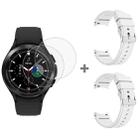 For Samsung Galaxy Watch4 Classic 46mm 2pcs Silicone Watch Band with 2pcs Tempered Glass Film(White) - 1
