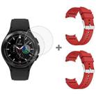 For Samsung Galaxy Watch4 Classic 46mm 2pcs Silicone Watch Band with 2pcs Tempered Glass Film(Red) - 1