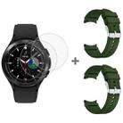 For Samsung Galaxy Watch4 Classic 46mm 2pcs Silicone Watch Band with 2pcs Tempered Glass Film(Army Green) - 1
