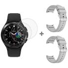 For Samsung Galaxy Watch4 Classic 46mm 2pcs Silicone Watch Band with 2pcs Tempered Glass Film(Light Grey) - 1