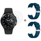 For Samsung Galaxy Watch4 Classic 46mm 2pcs Silicone Watch Band with 2pcs Tempered Glass Film(Dark Blue) - 1