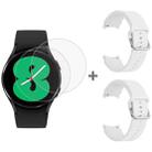 For Samsung Galaxy Watch4 40mm 2pcs Silicone Colorful BuckleWatch Band with 2pcs Tempered Glass Film(White) - 1