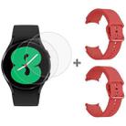 For Samsung Galaxy Watch4 40mm 2pcs Silicone Colorful BuckleWatch Band with 2pcs Tempered Glass Film(Red) - 1