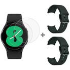 For Samsung Galaxy Watch4 40mm 2pcs Silicone Colorful BuckleWatch Band with 2pcs Tempered Glass Film(Green) - 1