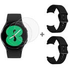 For Samsung Galaxy Watch4 40mm 2pcs Silicone Colorful BuckleWatch Band with 2pcs Tempered Glass Film(Black) - 1