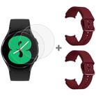 For Samsung Galaxy Watch4 40mm 2pcs Silicone Colorful BuckleWatch Band with 2pcs Tempered Glass Film(Wine Red) - 1