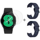 For Samsung Galaxy Watch4 40mm 2pcs Silicone Colorful BuckleWatch Band with 2pcs Tempered Glass Film(Midnight Blue) - 1