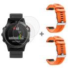 For Garmin Fenix 5 2pcs Silicone Watch Band with 2pcs Tempered Glass Film(Orange) - 1