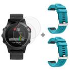 For Garmin Fenix 5 2pcs Silicone Watch Band with 2pcs Tempered Glass Film(Official Blue) - 1