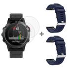 For Garmin Fenix 5 2pcs Silicone Watch Band with 2pcs Tempered Glass Film(Navy Blue) - 1