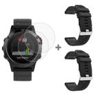 For Garmin Fenix 5 2pcs Silicone Watch Band with 2pcs Tempered Glass Film(Black) - 1