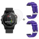 For Garmin Fenix 5 2pcs Silicone Watch Band with 2pcs Tempered Glass Film(Purple) - 1