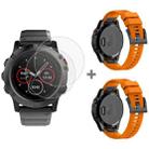 For Garmin Fenix 5X 26mm 2pcs Quick Removable Silicone Watch Band with 2pcs Tempered Glass Film(Orange) - 1