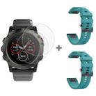 For Garmin Fenix 5X 26mm 2pcs Quick Removable Silicone Watch Band with 2pcs Tempered Glass Film(Blue Green) - 1