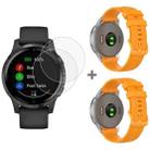 For Garmin Vivoactive 4S 2pcs Small Plaid Silicone Watch Band with 2pcs Tempered Glass Film(Orange) - 1
