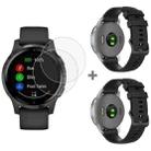 For Garmin Vivoactive 4S 2pcs Small Plaid Silicone Watch Band with 2pcs Tempered Glass Film(Black) - 1